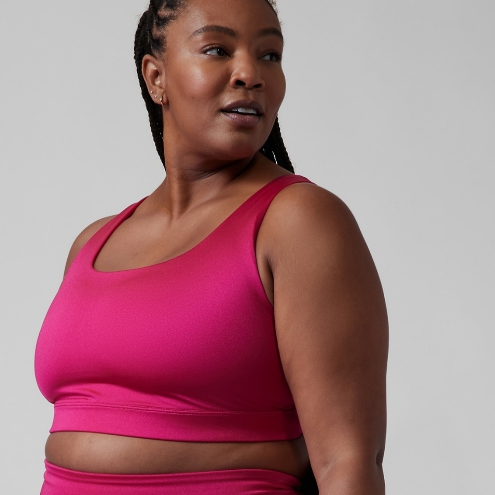 New 🦋 Athleta Exhale Shine Bra Pink - 1X D-DD Wide Strap Comfort